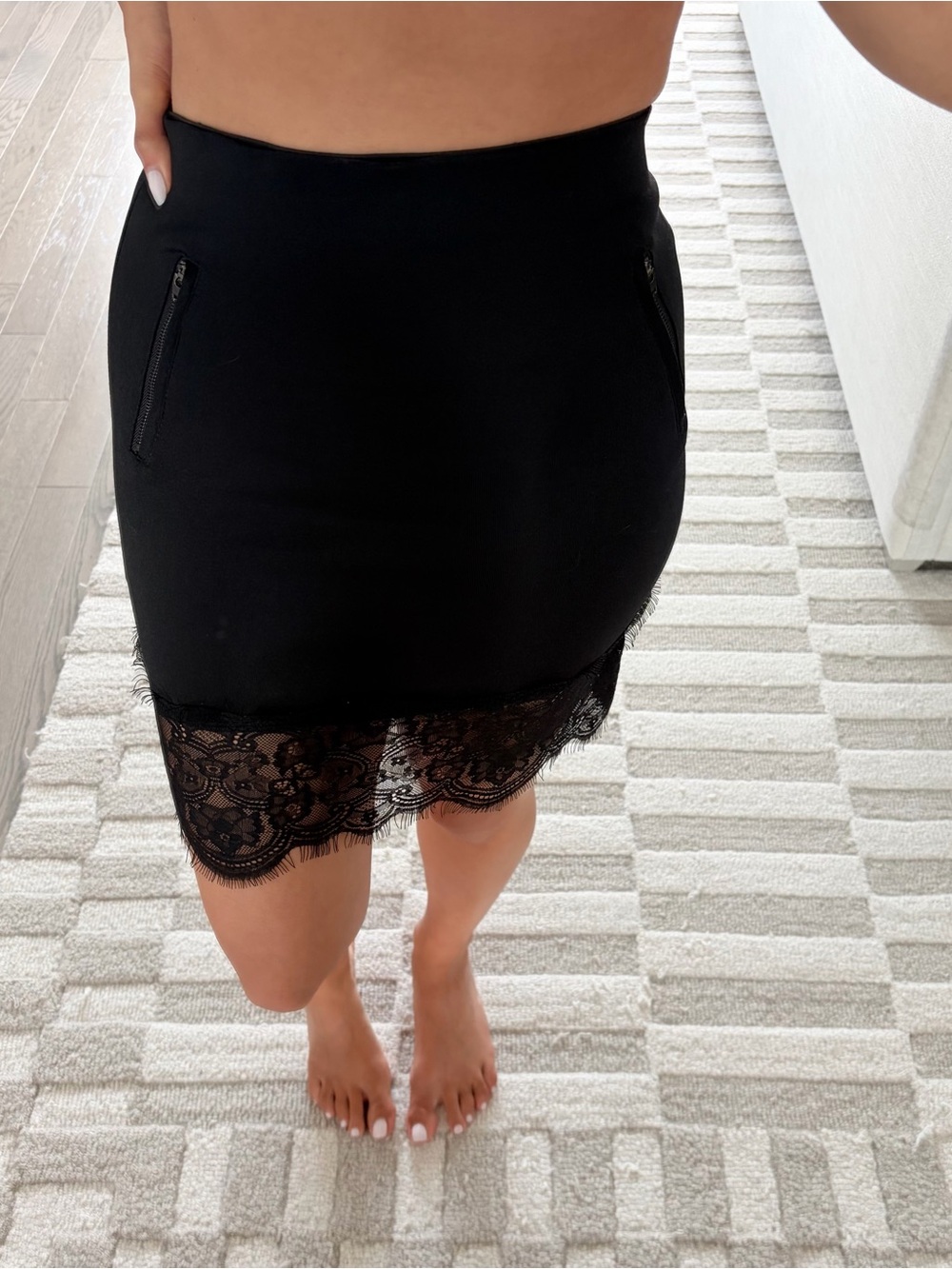 High-Waist Black Lace-Trim Mini Skirt